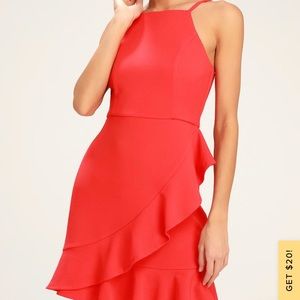 Lulus Great Things Coral Red Ruffled Bodycon Dress